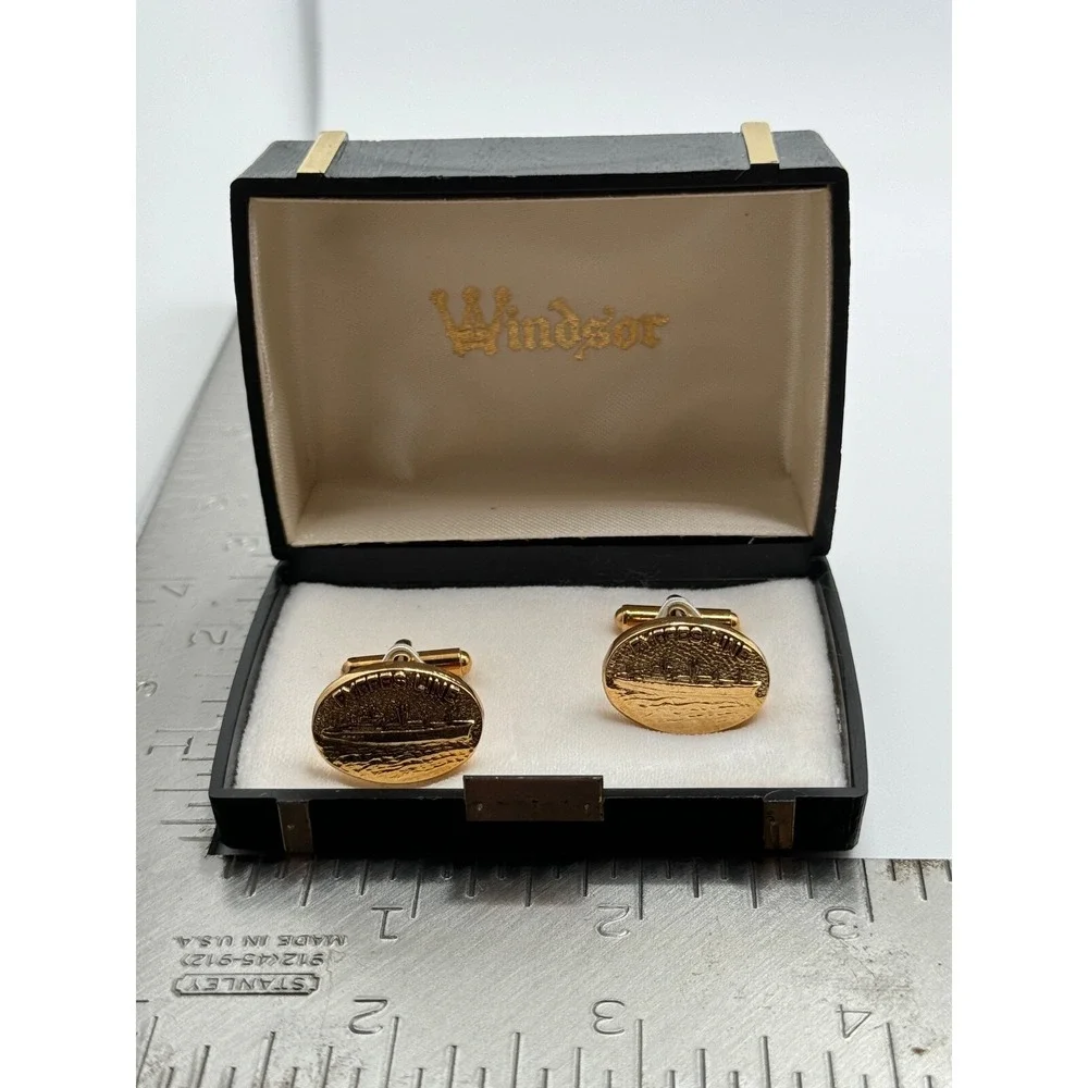 Vintage Fyffes Line Passenger Banana Boat Gold Tone Windsor Cufflinks